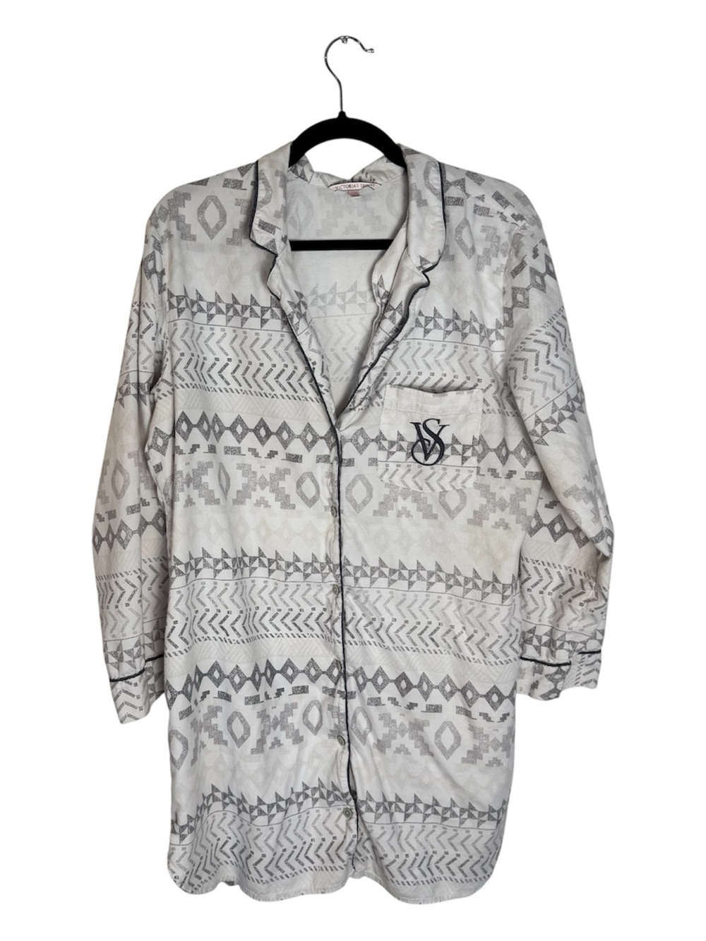 Victoria's Secret White & Gray Printed Night Gown Size M - Boho Aztec Geometric